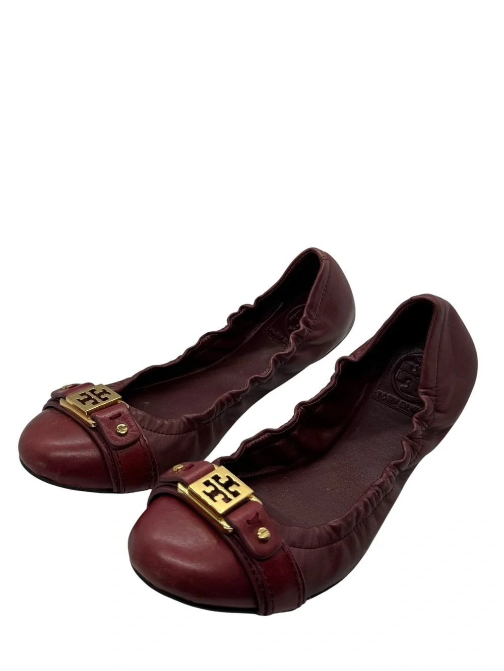 Tory Burch Ambrose Leather Ballet Flat Bordeaux Ballerina Coquette Shoes Sz 7.5